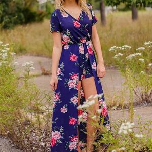 Floral Maxi Romper Split Dress